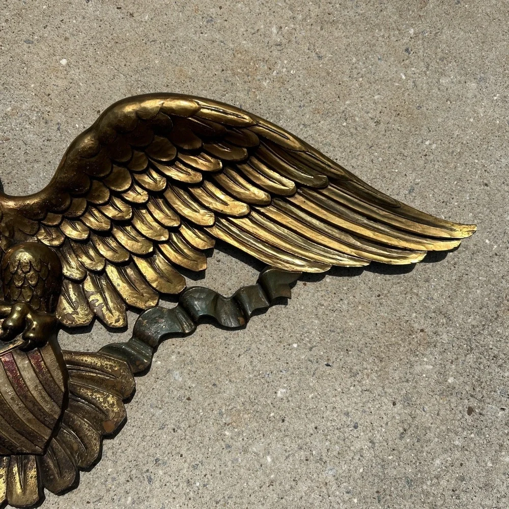 VTG 1958 Syroco American Eagle Wall Plaque 3762 Gilt Gold Shield Seal 45